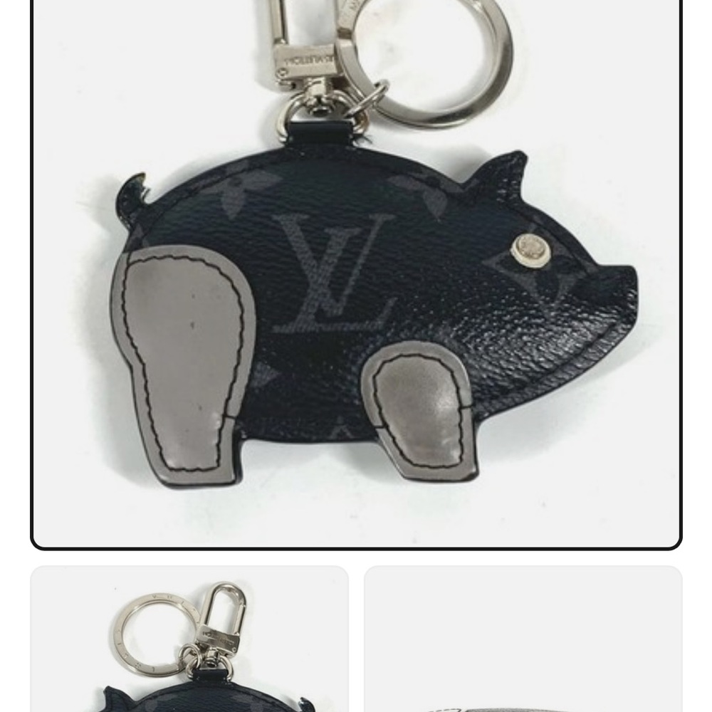 Louis Vuitton Black Monogram Pig Keyring with Gray Accents